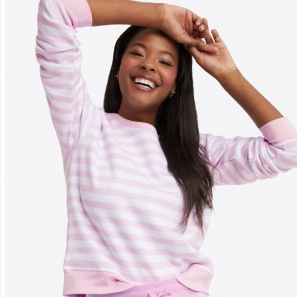 Draper James Women's Kelsea Sweatshirt Pink White Stripe Size Medium - Picture 1 of 7